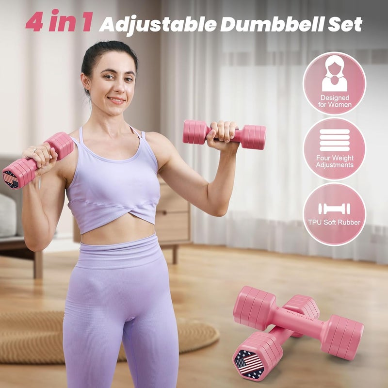 Zempox Adjustable Dumbbell Set of 2, 4 in 1 Hand Weights for Women at Home, 5 lb Weights Dumbbells set of 2, Each 2lb 3lb 4lb 5lb with TPU Soft Rubber Handle for Home Gym Exercise Training - Image 2